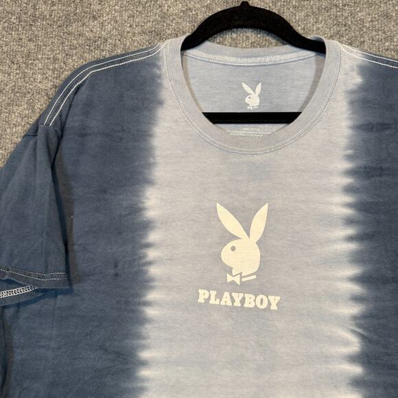 Playboy Shirt Mens Large Blue Tie Dye Center Logo Bunny Casual Tshirt Retro - Picture 4 of 10